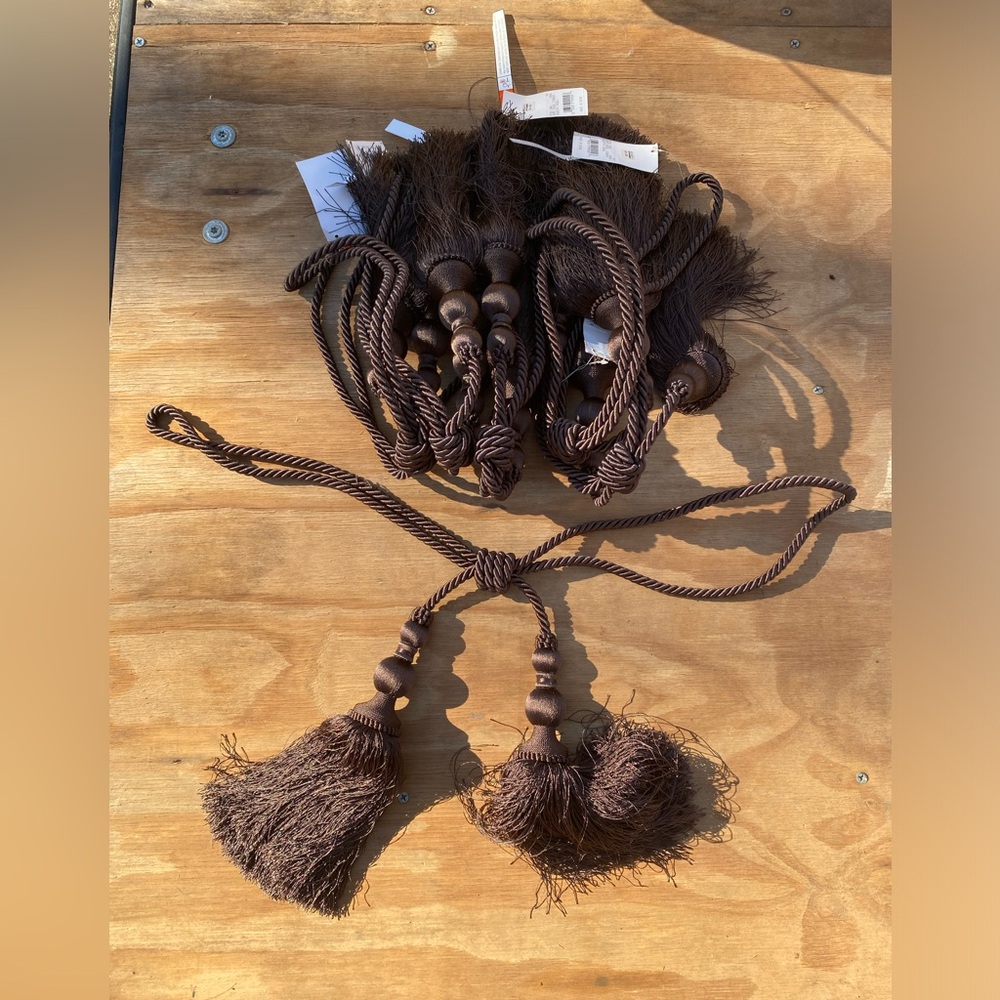 Rope tassel tie back NEW curtain tiebacks brown bundle of 6